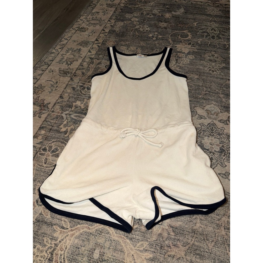 Faherty Cabana Terry Romper White Navy Blue